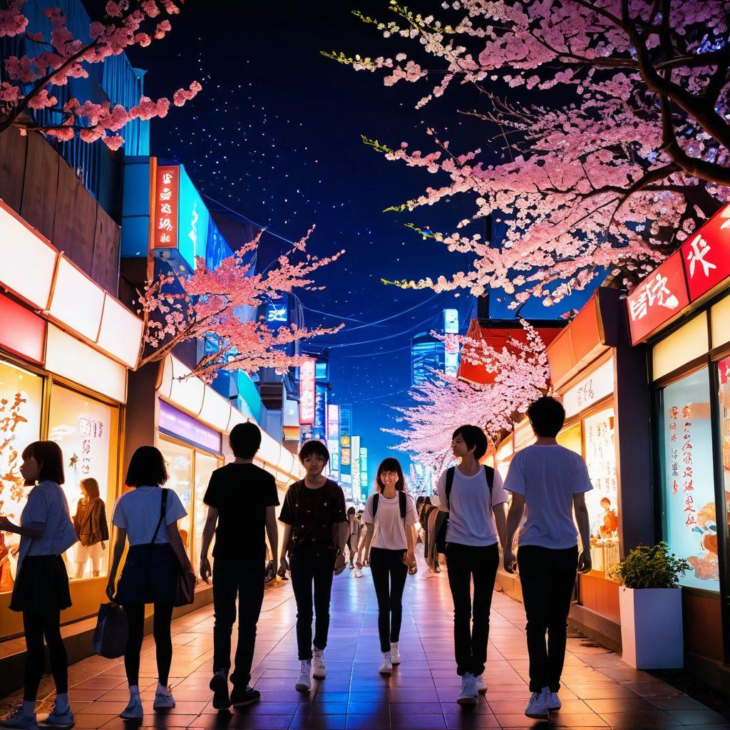 A whimsical and colorful depiction of a diverse group of people enjoying various forms of adult anime, surrounded by iconic elements from Japanese culture like cherry blossoms, manga panels, and neon lights. Emphasize a sense of community and exploration, with expressions of joy and curiosity on their faces. Incorporate stylistic elements that reflect the vibrant aesthetics of anime while maintaining a tasteful approach. Anime-inspired, vibrant colors, dynamic composition.